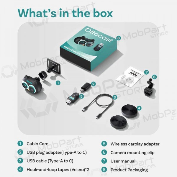Trådlös CarPlay-adapter Ottocast Cabin Care CA520-T med babyvaktfunktion svart