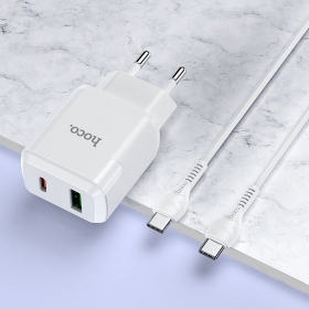 Laddare Hoco N5 USB Quick Charge 3.0 + PD 20W (3.1A) + Type-C-Type-C (vit)