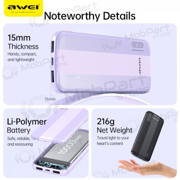 Powerbank Power Bank Awei P20K 5V/2.4A 10000mAh svart