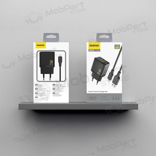 Telefonladdare Dudao A23L 12 W USB-A med USB-A till Lightning-kabel 1 m svart