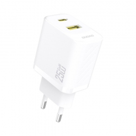 Telefonladdare Dudao A26T 25 W GaN USB-C + USB-A vit