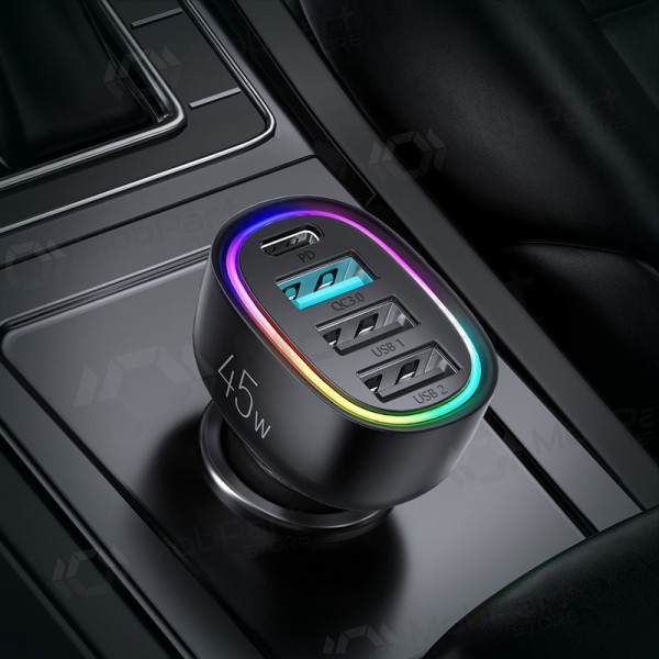 Laddare automobilinis Joyroom JR-CL09 LED 4xUSB (PD, QC) 45W (svart)