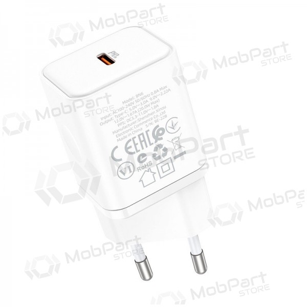 Laddare buitinis Borofone BN6 Type-C PD+QC3.0 20W, vit