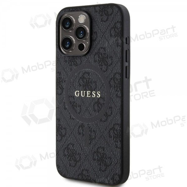 Apple iPhone 15 Pro Max fodral - Guess PU Leather 4G Colored Ring MagSafe (svart)