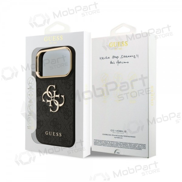 Apple iPhone 18 Pro fodral - Guess PU Leather 4G Metal Logo Gold Frame (svart)