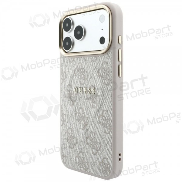 Apple iPhone 18 Pro fodral - Guess PU Leather 4G Gold Frame Embossed MagSafe (rosa)