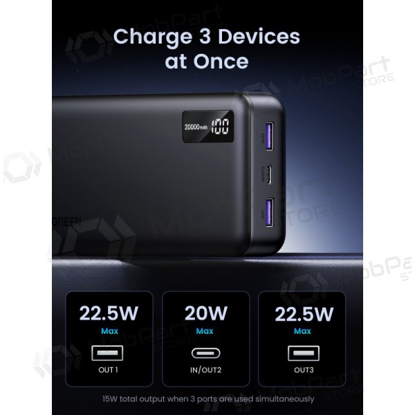 Powerbank Power Bank Ugreen PB313 20W 20000mAh (25683) svart Powerbank Power Bank Ugreen PB313 20W 20000mAh (25683) svart