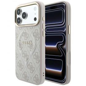 Apple iPhone 18 Pro fodral - Guess PU Leather 4G Gold Frame Embossed MagSafe (svart)