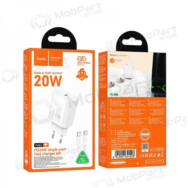 Telefonladdare Hoco N60 GaN USB-C med USB-C-kabel 1 m vit
