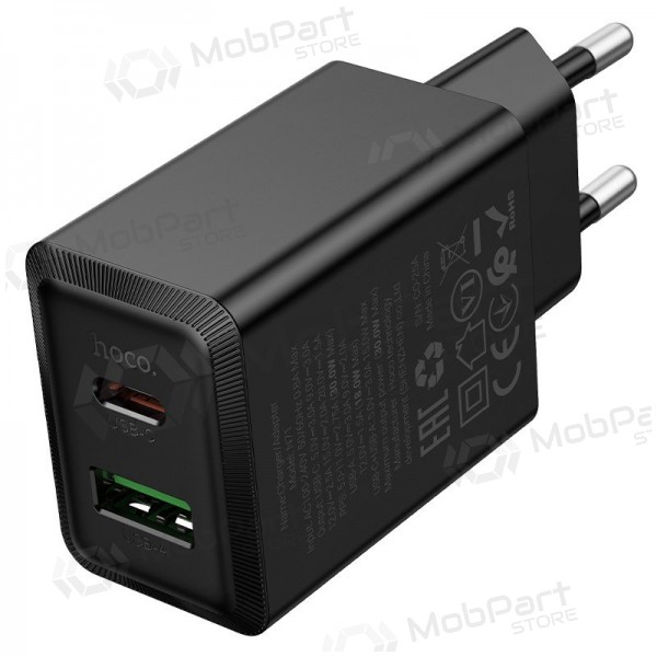 Telefonladdare Hoco N71 30 W GaN USB-C + USB-A svart