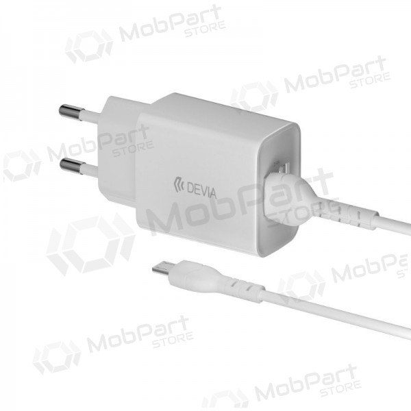 Laddare Devia Smart x 2 USB (2.4A) + MicroUSB, (vit)