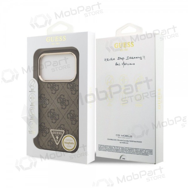 Apple iPhone 18 Pro Max fodral - Guess PU Leather 4G Strass Triangle Logo Gold Frame MagSafe (brun)