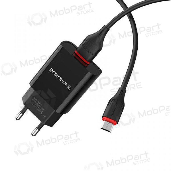 Laddare BOROFONE BA20A Sharp USB + microUSB kabel (5V 2.1A) (svart)