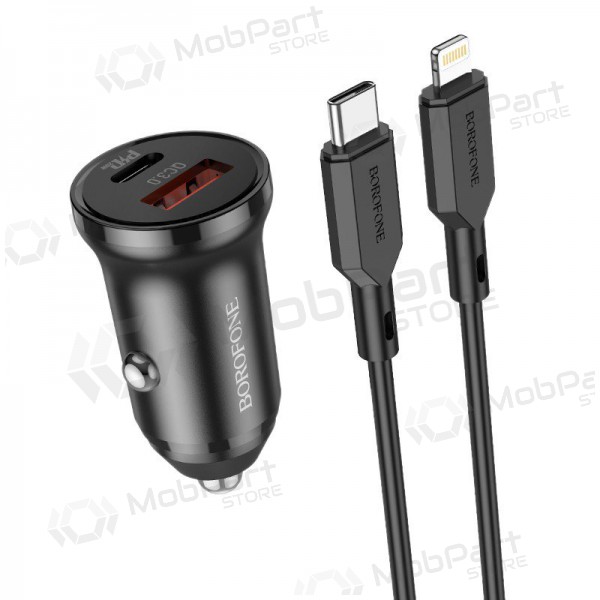 Laddare automobilinis Borofone BZ18A USB-A/Type-C PD20W+QC3.0 + Lightning (svart)
