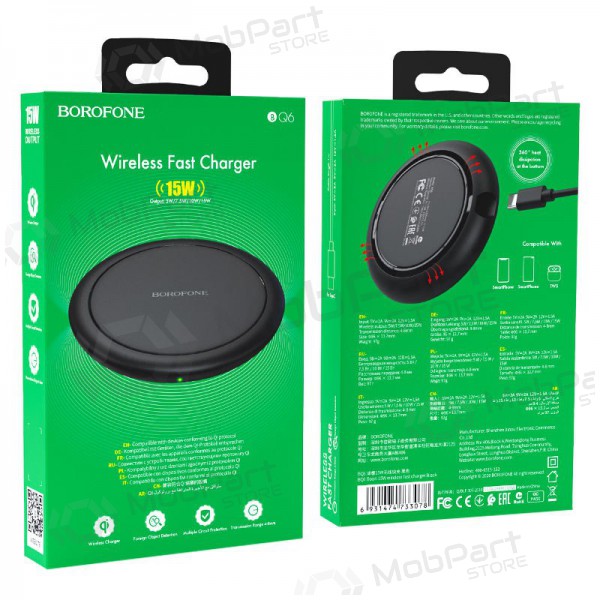 Laddare trådlös Borofone BQ6 QC3.0 (15W) (svart)
