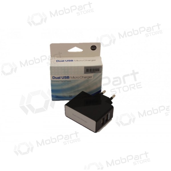 Laddare (USB) (dual) (1A+2A) (svart)