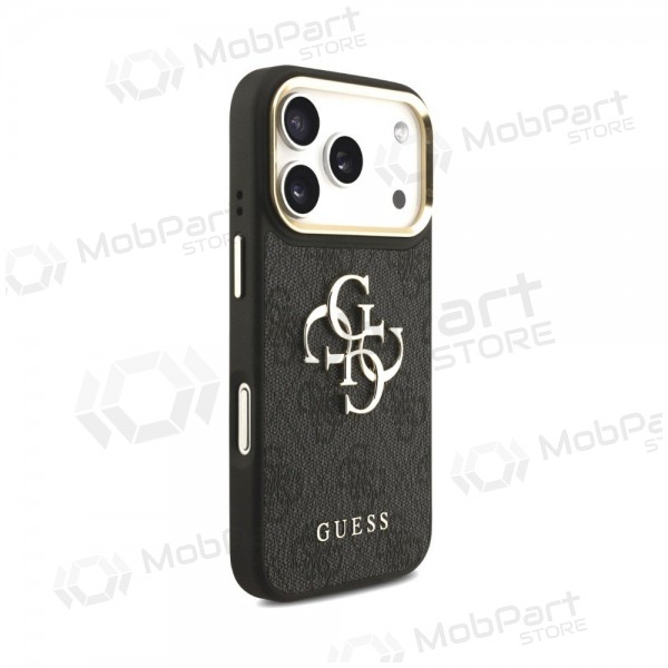 Apple iPhone 18 Pro fodral - Guess PU Leather 4G Metal Logo Gold Frame (svart)