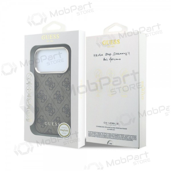 Apple iPhone 18 Pro Max fodral - Guess PU Leather 4G Gold Frame MagSafe (brun)
