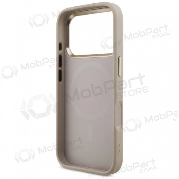 Apple iPhone 17 Pro fodral - Guess PU Leather 4G Strass Triangle Logo Gold Frame MagSafe (rosa)
