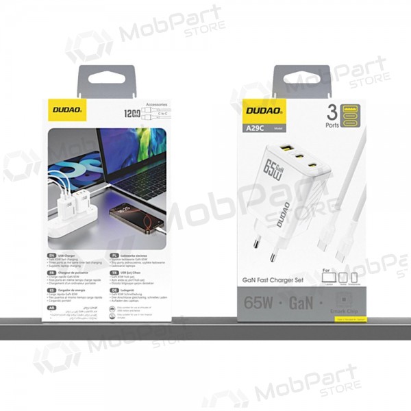 Telefonladdare Dudao A28PC 45 W GaN 2x USB-C med USB-C-kabel 1 m svart