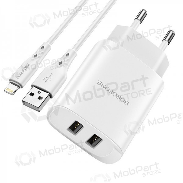 Laddare Borofone BN2 2xUSB 2.1A + Lightning (vit)