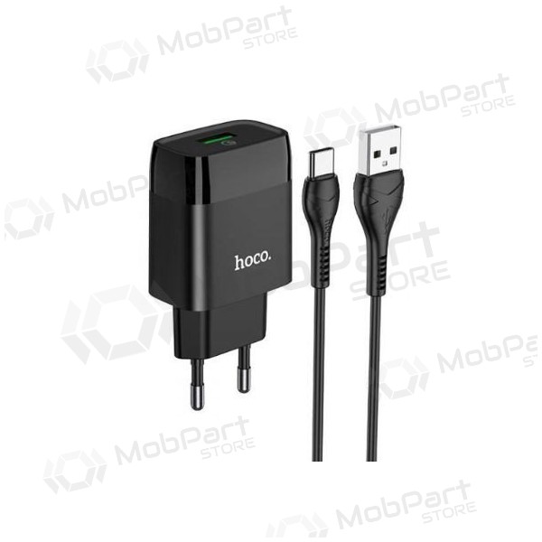Laddare HOCO C72Q Glorious USB + type-C kabel (QC3.0) (svart)