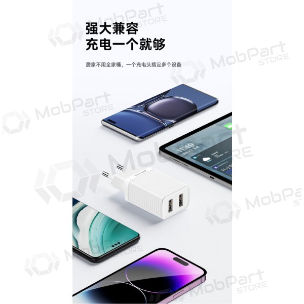 Laddare Awei C15T-EU 2xUSB-A 10W + USB to USB-C cable vit