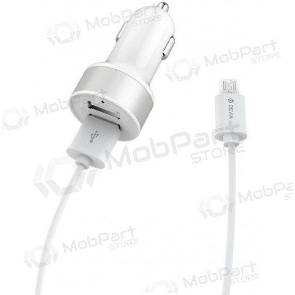 Laddare automobilinis Devia Smart x 2 USB (2.4A) + microUSB (vit)