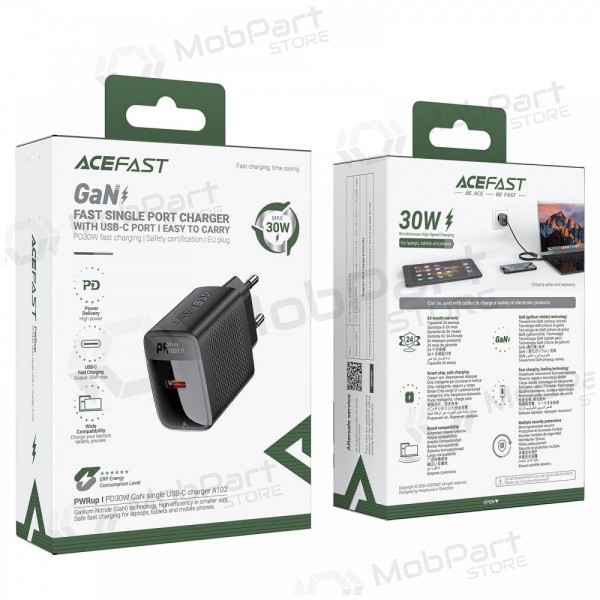 Laddare Acefast A98 30W GaN USB-C/USB-A svart