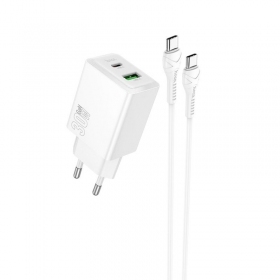 Telefonladdare Hoco N71 30 W GaN USB-C + USB-A med USB-C-kabel 1 m vit