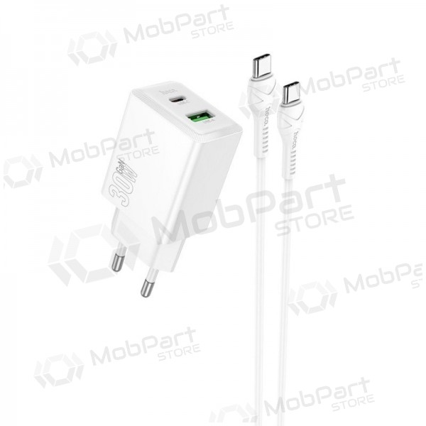 Telefonladdare Hoco N71 30 W GaN USB-C + USB-A med USB-C-kabel 1 m vit