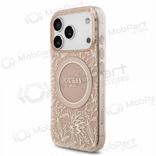 Apple iPhone 18 Pro fodral - Guess IML Flowers Allover Strap MagSafe (rosa)