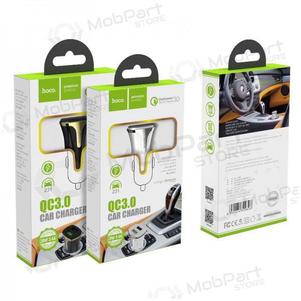 Laddare automobilinis Hoco Z31 Quick Charge 3.0 (3.4A) x 2 USB (vit)