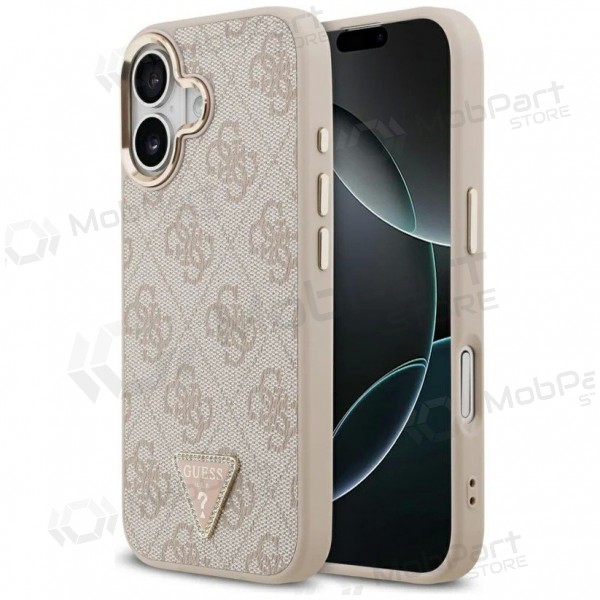 Apple iPhone 17 fodral - Guess PU Leather 4G Strass Triangle Logo Gold Frame MagSafe (rosa)