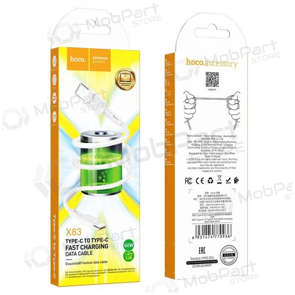 USB kabel Hoco X83 60W Type-C to Type-C 1.0m vit