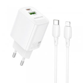 Laddare Borofone BN29 30W USB-C/USB-A + USB-C to Lightning cable 1.0m vit