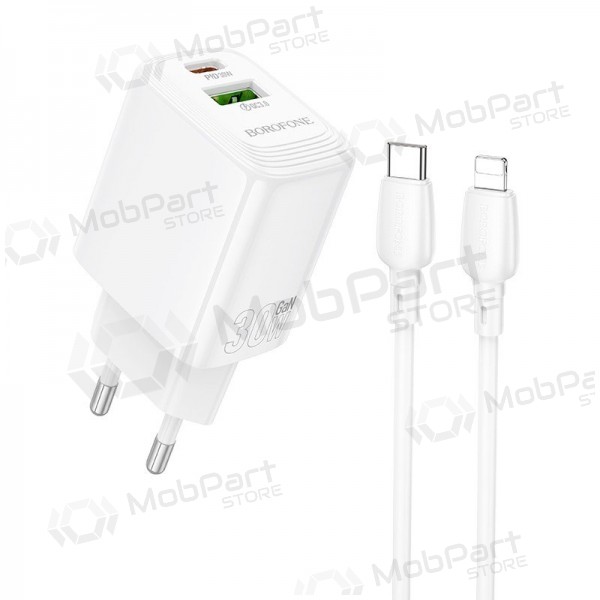 Laddare Borofone BN29 30W USB-C/USB-A + USB-C to Lightning cable 1.0m vit