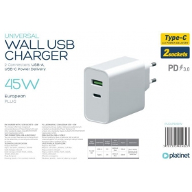 Platinet QuickCharge Type-C+USB 2.4A (45W) laddare