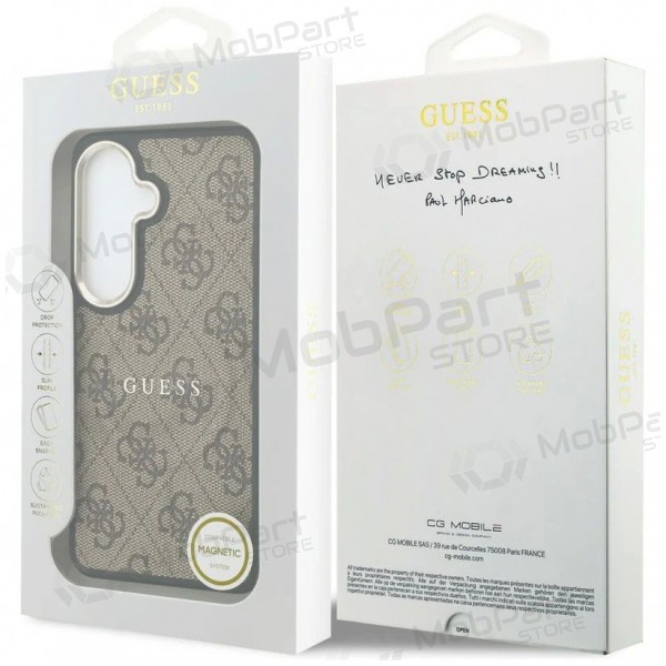 Samsung Galaxy S26 fodral - Guess PU Leather 4G Gold Frame Magnetic (brun)