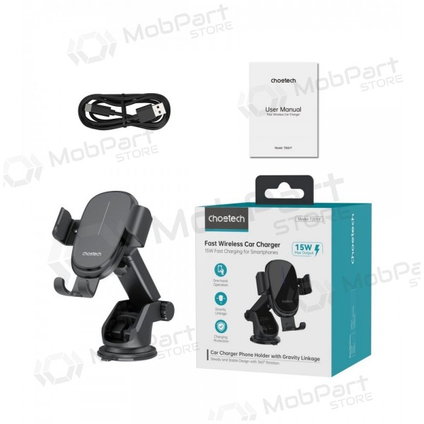 Automobilinis laikiklis-laddare Choetech T203-F 15W Gravity Car Charger Holder svart