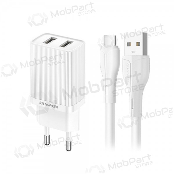 Laddare Awei C15T-EU 2xUSB-A 10W + USB to USB-C cable vit
