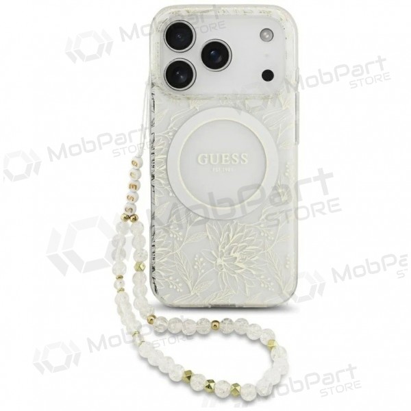 Apple iPhone 18 Pro fodral - Guess IML Flowers Allover Strap MagSafe (vit)