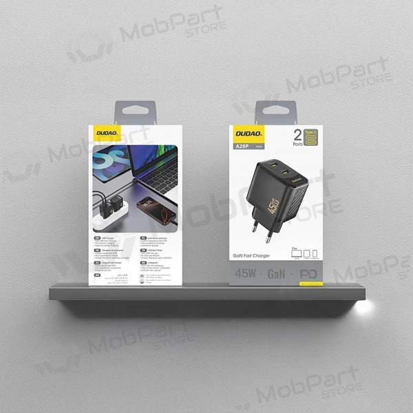 Telefonladdare Dudao A28P 45 W GaN 2x USB-C svart