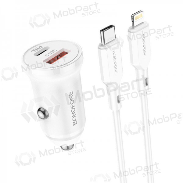 Laddare automobilinis Borofone BZ18A USB-A/Type-C PD20W+QC3.0 + Lightning (vit)