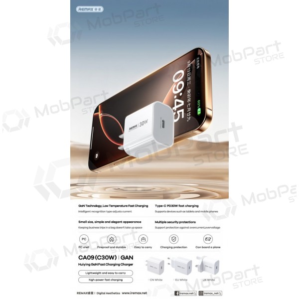 Telefonladdare Remax CA09 30 W USB-C vit