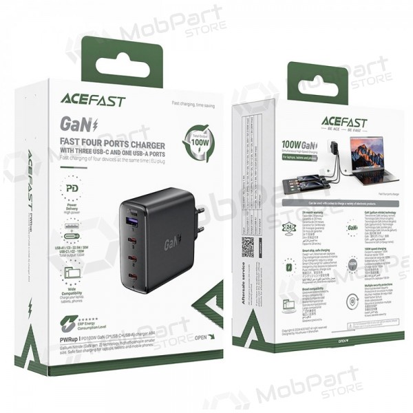 Telefonladdare Acefast A94 100 W GaN 3x USB-C + USB-A svart