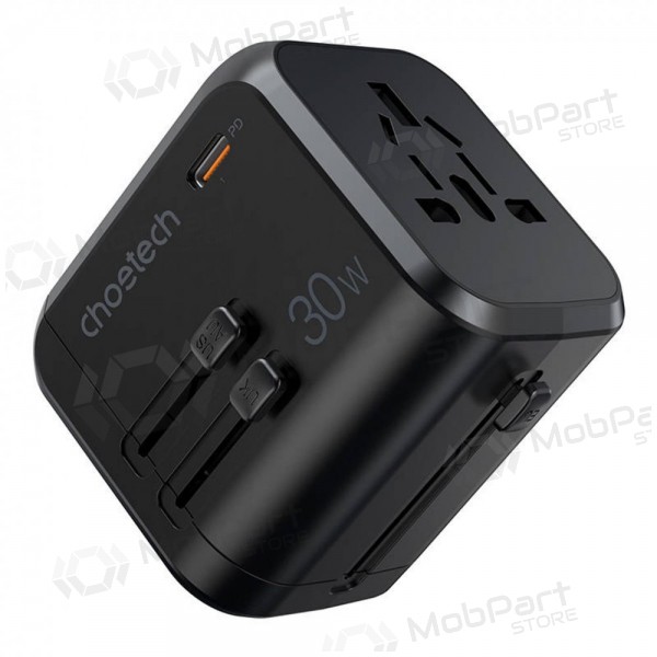 Universell kelioninis laddare Choetech PD5008 30W USB-C/3xUSB-A svart