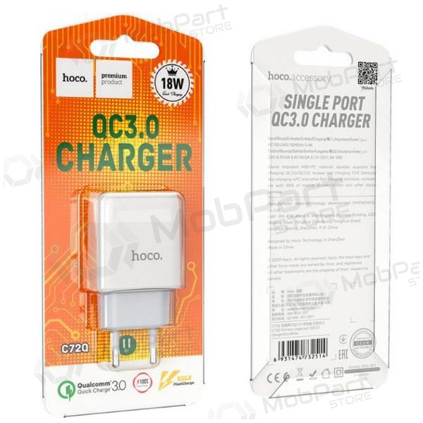 Laddare HOCO C72Q Glorious USB (QC3.0) (vit)