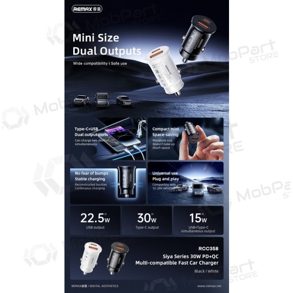 Billaddare Remax RCC358 30W USB-C/USB-A svart