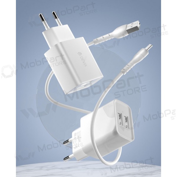 Laddare Devia Smart x 2 USB (2.4A) + MicroUSB, (vit)